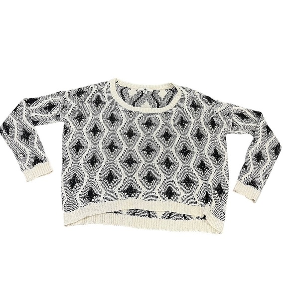 Ya Los Angeles Sparkle Sweater Medium White Black Sequins Cropped Boxy - Picture 1 of 8